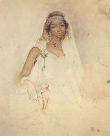 Mariano Fortuny y Marsal Portrait d'une jeune fille marocaine,crayon et aquarelle (mk32) oil painting image